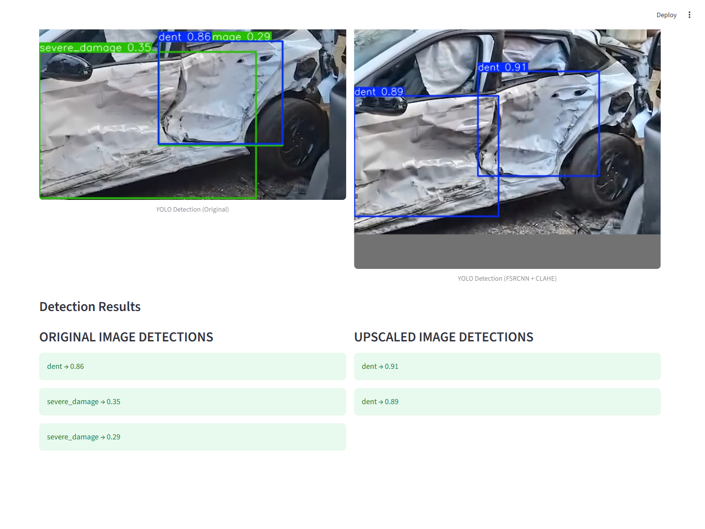 Car damage detection - side collision with dents and mirror damage detected