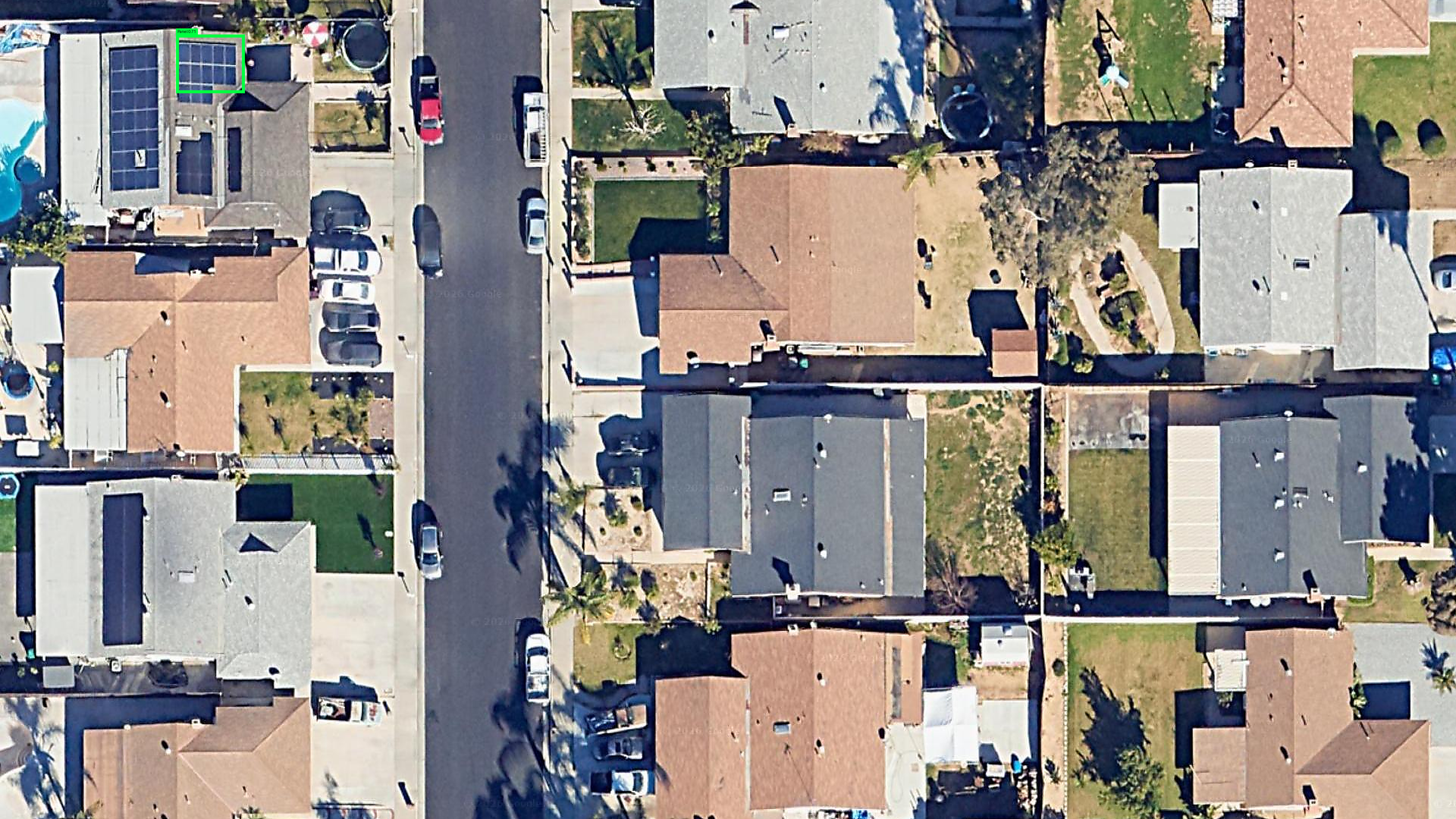 Solar panel detection - Moreno Valley California USA - 71% confidence